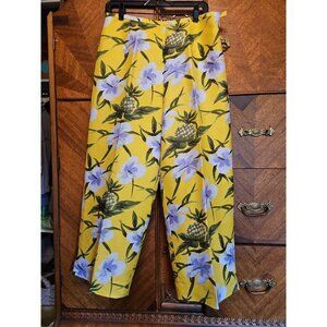 Silk Club Yellow Floral Size 12 Wide Leg Silk Coastal Pants